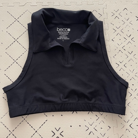 Becco collar black crop top/ sports bra L‎ - Picture 2 of 6